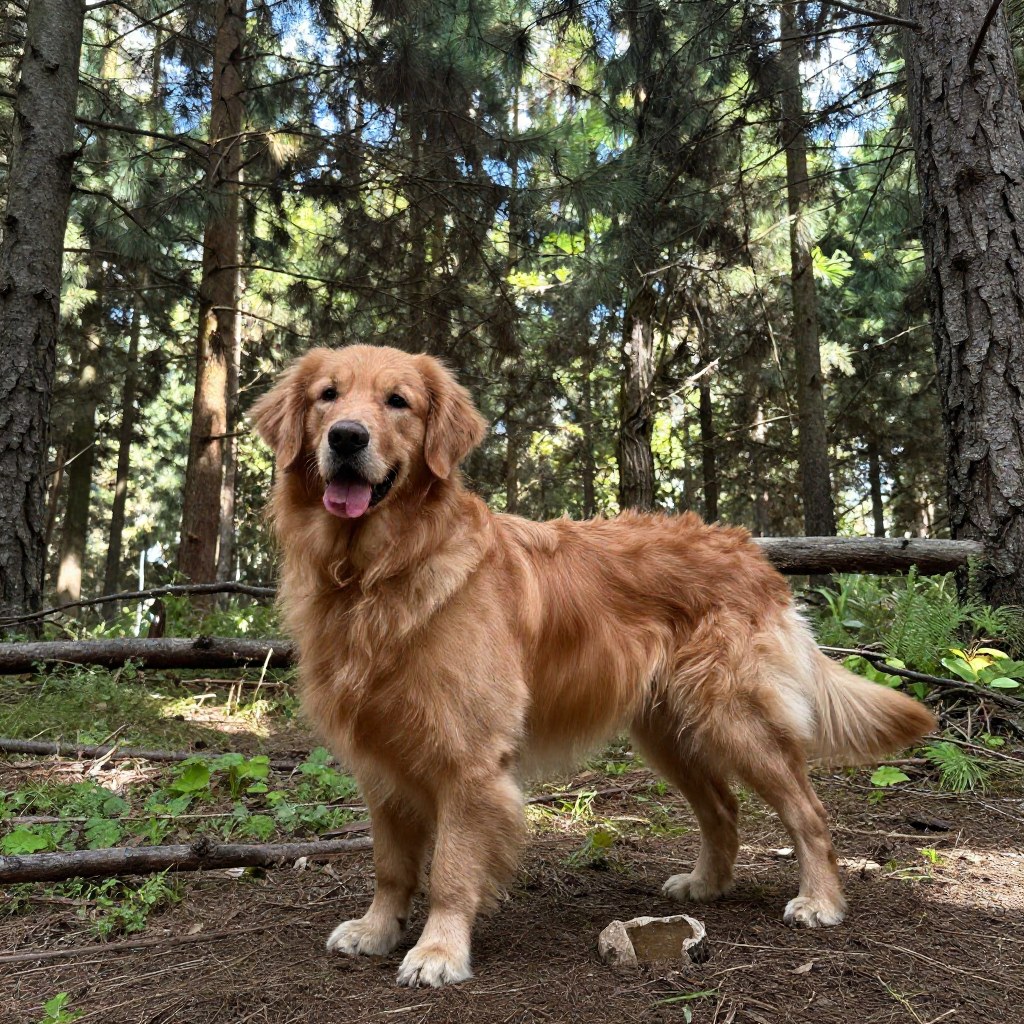 Happy dog with fur on a beach