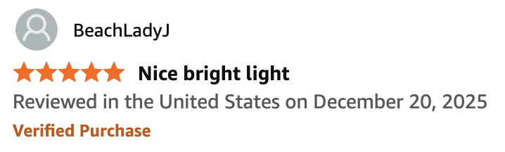 5-star review by BeachLadyJ titled 'Nice bright light'