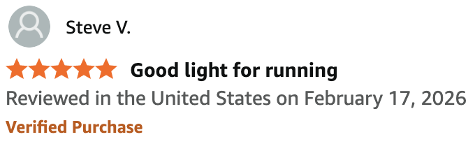 5-star review by Steve V. titled 'Good light for running'